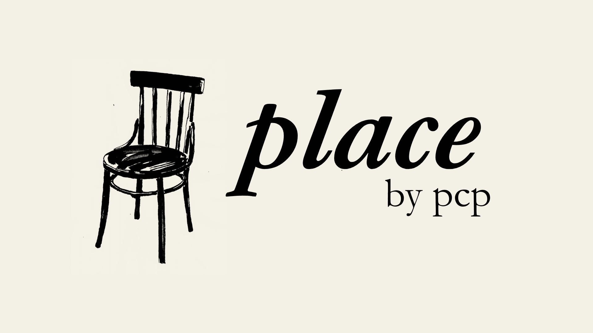 place by pcp wordmark beside a sketched chair illustration.